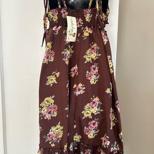 Floral Brown Dress with Pink and Yellow Accents